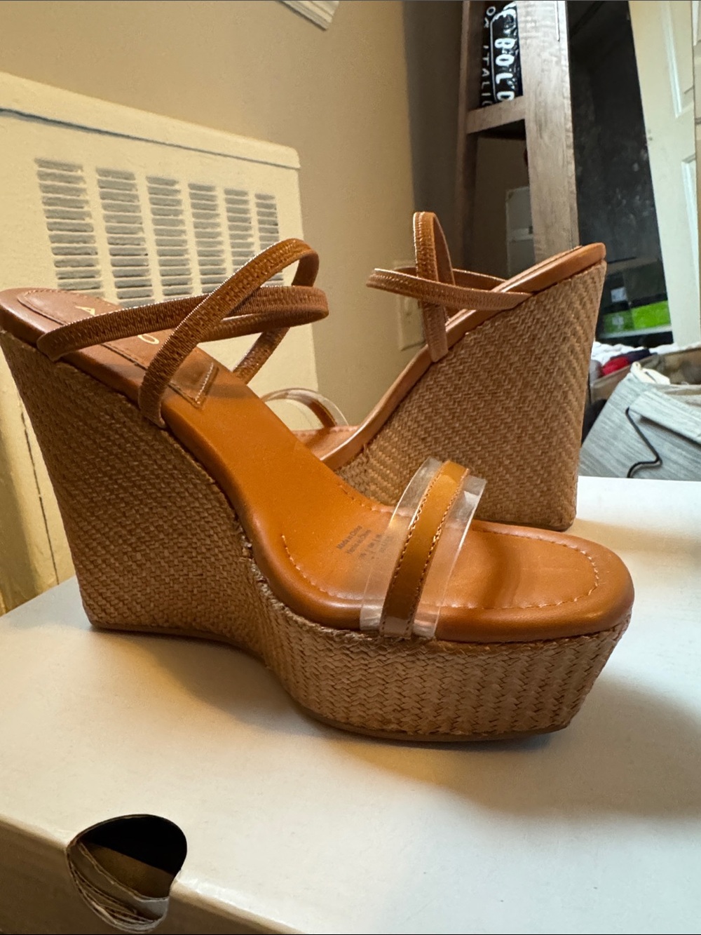 Aldo Tan Wedge Sandals with Clear Straps
